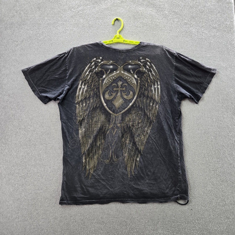 VINTAGE Affliction Men Shirt 2XL Black Y2K Grunge MMA Skater Winged Crest READ